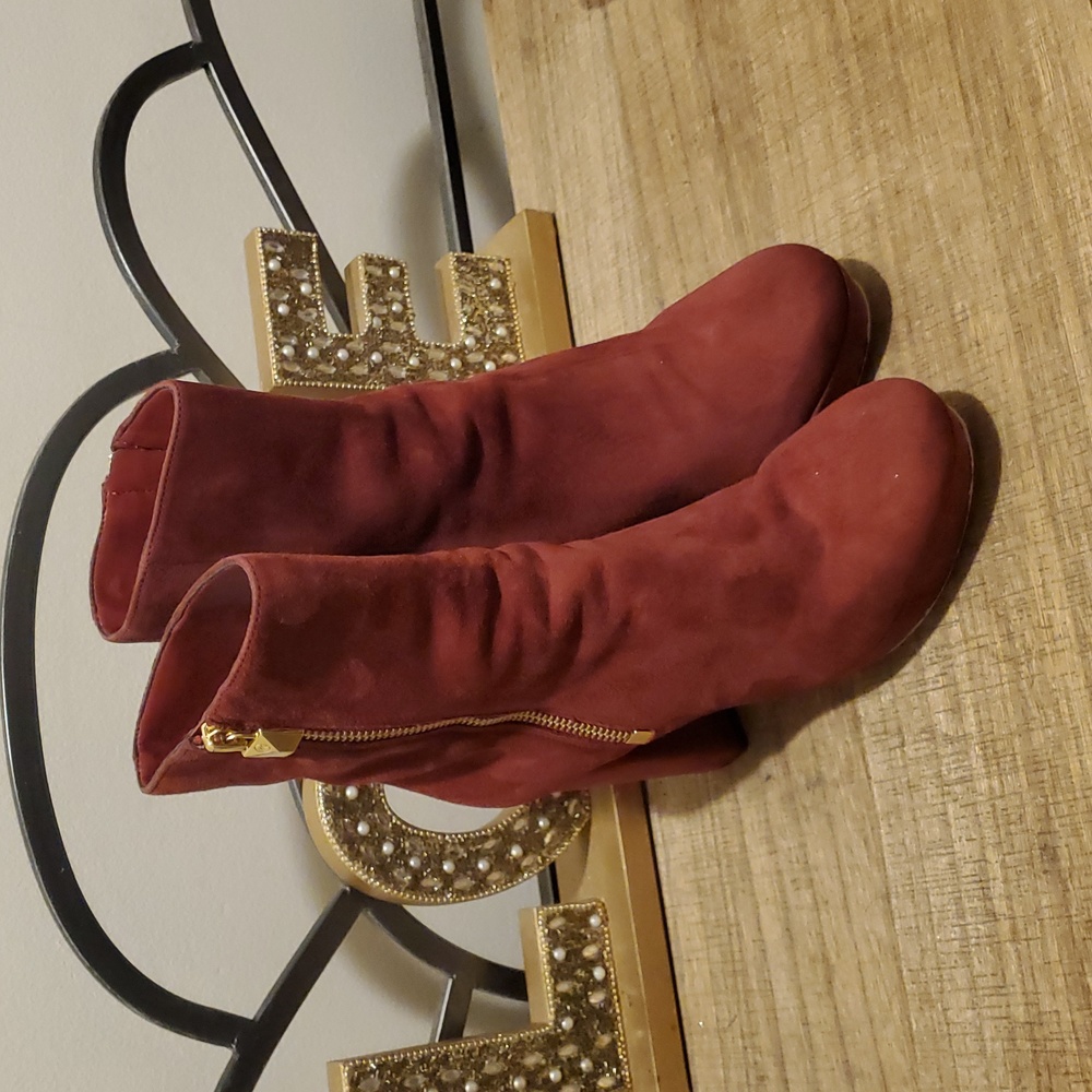 Michael Kors Burgundy Suede Chunky Block Heel Ankle Boots Sz 6M Y2K, 90's Boho